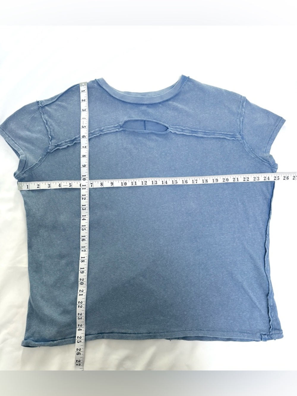 Free People Boho Oversized Washed Blue Short Sleeve Tee with Front Cutout XS - Picture 5 of 8